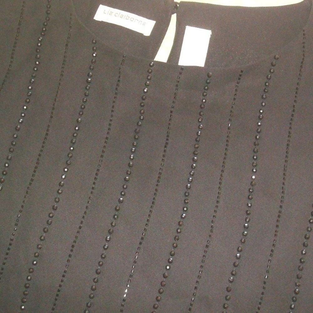 Women's Liz Claiborne Black Blouse Top Long Sleeve Beaded Size 16 XL Semi Sheer
